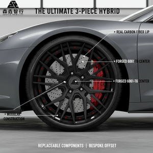 Roues en <span class=keywords><strong>fibre</strong></span> de carbone sur mesure de 18 à 24 pouces en 3 parties pour Ferrari Lamborghini Porsche |   Jantes à rebord profond personnalisées avec quincaillerie en titane - Product Image 2