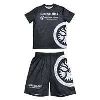 Nouvel ensemble de lutte personnalisé pour hommes adultes, t-shirts + shorts, impression numérique, ensemble 2 pièces, 100% polyester, 150GSM, durable