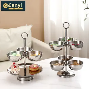 จานผลไม้สแตนเลสหลายชั้นแบบมินิมอล ชั้นวางขนม ชั้นวางของหวาน ดีไซน์สร้างสรรค์ สำหรับห้องนั่งเล่น วางผลไม้อบแห้ง - Product Image 1