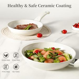 Cổ điển khỏe mạnh trắng gốm không dính Frying Pan Set PFOA/pfas miễn phí bền đồ nấu nướng bền vững kim loại cảm ứng nấu ăn có nắp đậy - Product Image 3