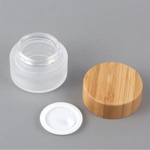 Barattoli di vetro smerigliato da 15 g in legno con coperchio in vetro nero opaco da 15 ml con coperchio in bambù, barattolo di crema per il viso - Product Image 3