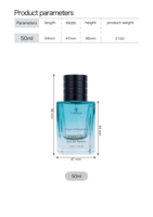 Flacon de parfum en verre bleu de luxe personnalisable, haut de gamme, exquis, avec pulvérisateur à pompe, diffuseur à bâtonnets, parfum pour homme, marque 50ml