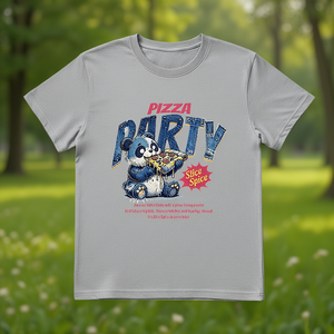 Camiseta Unisex 100% Algodón 210GSM Informal Transpirable y Duradera con Diseño de Panda y Pizza Impreso en DTF para Mujer - Product Image 3