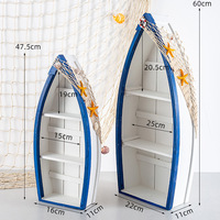 Meuble de rangement en bois vieilli, sur mesure, en forme de bateau, thème marin, pour présentation de desserts, support de table, étagère, rangement