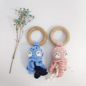 Jouet sensoriel en crochet doux en coton, <span class=keywords><strong>anneau</strong></span> <span class=keywords><strong>de</strong></span> <span class=keywords><strong>dentition</strong></span> <span class=keywords><strong>pieuvre</strong></span>, hochet, écologique, qualité alimentaire, unisexe, coffret cadeau pour bébé, sans BPA - Product Image 5