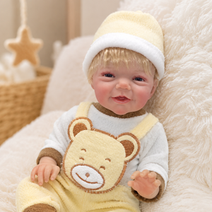 BAkwbwBY Muñeca <span class=keywords><strong>Reborn</strong></span> Realista de 18 Pulgadas con Cuerpo de Vinilo, Ropa de Oso Amarillo Sonriente, Muñeca Recién Nacida con <span class=keywords><strong>Pelo</strong></span> Rubio de <span class=keywords><strong>Mohair</strong></span> Injertado a Mano - Product Image 2