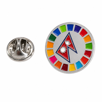 Badge de revers en métal émaillé rond, personnalisé, drapeau du Népal, ODD de l'ONU, souvenir NGO, émail souple, Objectifs de Développement Durable, vente en gros