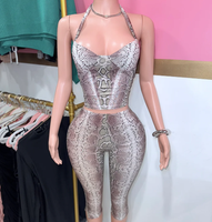 Viviblook C25ST208 Ensemble sexy pour femmes Nouveau haut court sans manches à imprimé serpent et pantalon court Ensemble 2 pièces pour femmes