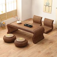Ensemble de table basse en bambou et rotin tissé à la main, style zen japonais, meubles de salon pour les cérémonies du thé et la relaxation