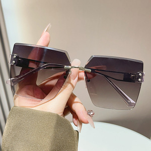 Frameless Cut <b>Edge</b> Sunglasses Resin Lens UV Protection Women Korean Style Box Shape <b>Plastic</b> Frame - Product Image 4