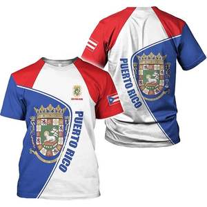 T-shirt à rayures diagonales stylisées avec le symbole du blason de Porto Rico, vente en gros personnalisée, motif du drapeau de Porto Rico, t-shirts pour hommes - Product Image 1