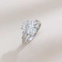 Bague de fiançailles et de mariage ovale en diamant de laboratoire, trois pierres, plaqué or blanc 18 carats, pour femme, haute joaillerie