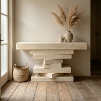 Table en travertin avec design empile de livres, table console de style chinois pour couloir