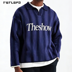 Suéter de Algodón Premium con Cierre, Manga Larga, Color Índigo Sólido, Tejido Retro Transpirable, Personalización de Alta Gama, Diseño OEM ODM - Product Image 1