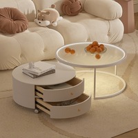 Table basse ronde en pierre frittée style crème 2026 avec tiroirs, table basse mobile de luxe léger pour petit salon