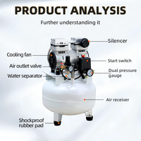Compresseur d'air 550W en acier inoxydable 7 bars pour système de plongée avec tuyau d'eau, troisième poumon de surface et tuyau en silicone avec régulateur