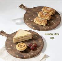 Tabla de servir redonda de madera de acacia con mosaico, bandeja de doble cara con orificio para colgar, para desayuno, pizza, pan, cocina