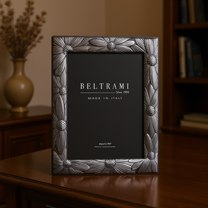 Beltrami Silver Plated Wood Photo <b>Frame</b> with Embossing <b>Printing</b> Tarnish Resistant Rectangular Italian Made Vertical Tabletop - Product Image 3