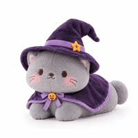 Peluche personnalisée de chat sorcière d'Halloween, OEM ODM, poupée chat en peluche douce avec broderie, impression et étiquette tissée