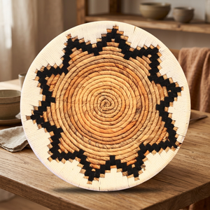 Panier décoratif mural Home Basket Bali Dayak - Feuille de bananier et macramé Noir/Blanc - Product Image 3