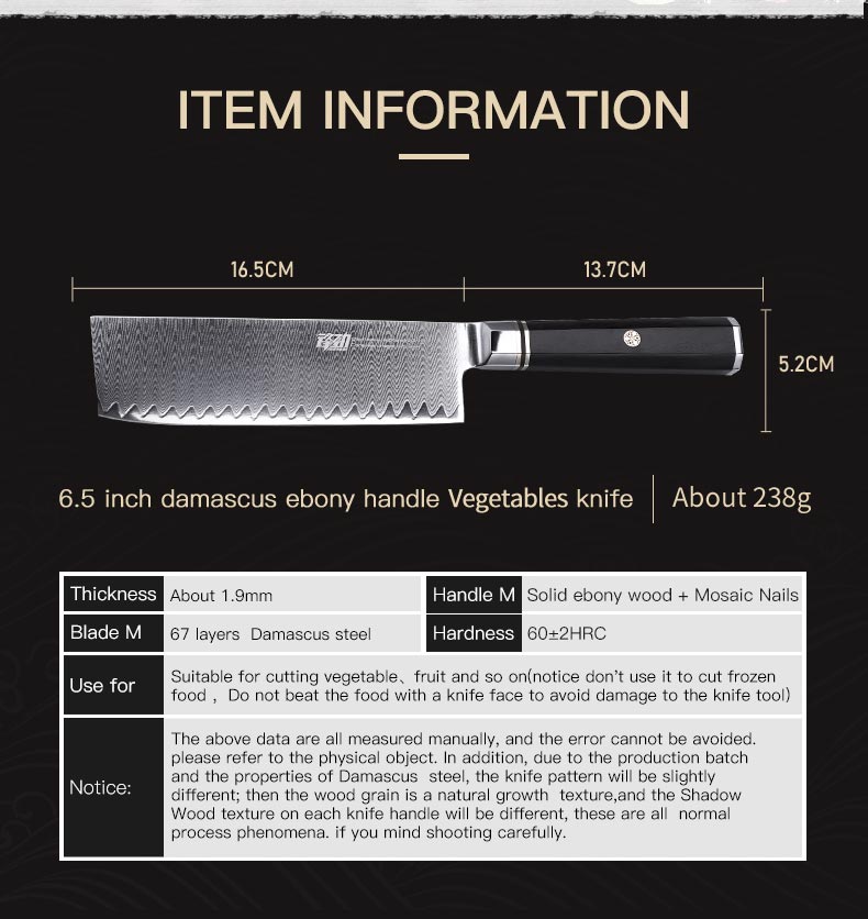 FINDKING 6.5 inch Octagonal Handle Kitchen Chef Knife 67 Layers Damascus Steel Nakiri Cleaver Knife