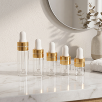 Flacon compte-gouttes cylindrique en verre portable de 1 ml, 2 ml, 3 ml, 4 ml, 5 ml pour parfum et huile, échantillon de voyage, pipette, col doré, rechargeable