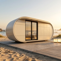 Casa Modular Prefabricada Tipo Cápsula Espacial de 12/15/18 m², Cabaña Pequeña Portátil de Acero y Vidrio Templado para Oficina, Villa u Hogar