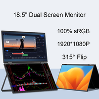 Moniteur portable double écran IPS LCD de 18,5 pouces avec design pliable 100% SRGB, rotation à 315 degrés, résolution Full HD