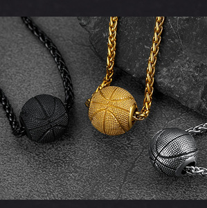 Collar de Baloncesto con Colgante en Forma de Balón, Cadena de Bambú, Acero Inoxidable, Regalo Deportivo <span class=keywords><strong>para</strong></span> Mujer, Venta al Por Mayor - Product Image 2