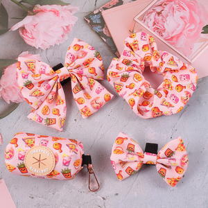 Diseñador de moda Neopreno Poliéster Arnés para perros Pajarita Color Rosa personalizado Impresión de alimentos Sublimación <span class=keywords><strong>Collar</strong></span> y correa para perros - Product Image 2