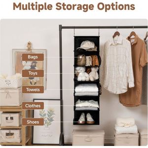 6-Tier Non-Woven Hanging Closet Organizer with Mesh Pockets Foldable Storage Organizer <b>Shelf</b> with 2 Sturdy <b>Hooks</b> - Product Image 2