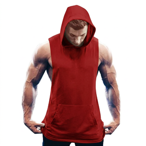 Custom Kangaroo Pocket Graphic Print Boxy Fit Blank <b>Men's</b> Fitness Vest Plain 100% Cotton <b>Sleeveless</b> Gym <b>Hoodie</b> <b>Men</b> - Product Image 2