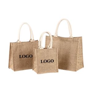 Eco Friendly Laminated Jute Bag Burlap Reusable Linen Jute Bag Shopping Advertising Tote Bags with Logo Printing - Product Image 1