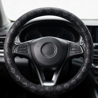 Housse de volant en velours de coton Airespace, monogramme, cuir PU noir gaufré, antidérapante, intérieur de voiture, 38 cm, motif personnalisé