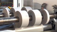 Machine à refendre et à rembobiner les rouleaux de papier auto-adhésif