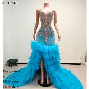 Abito da sposa elegante con strass di tendenza in argento con strass a strati di <span class=keywords><strong>Tulle</strong></span> orlo blu chiaro abiti lunghi da sposa - Product Image 1