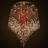 Lustre suspendu en forme de cône inversé en cristal rouge radiant personnalisé pour hall d'hôtel, escalier, villa, prix d'usine en gros