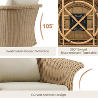 Ensemble de conversation en osier style bohème pour patio extérieur avec chaise pivotante et table d'appoint pour véranda et balcon
