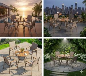 Ensemble <span class=keywords><strong>de</strong></span> salle à manger moderne en WPC pour extérieur, table <span class=keywords><strong>et</strong></span> chaises <span class=keywords><strong>de</strong></span> <span class=keywords><strong>jardin</strong></span> en <span class=keywords><strong>aluminium</strong></span> imperméables, prix d'usine, pour villa, terrasse <span class=keywords><strong>et</strong></span> complexe hôtelier - Product Image 2