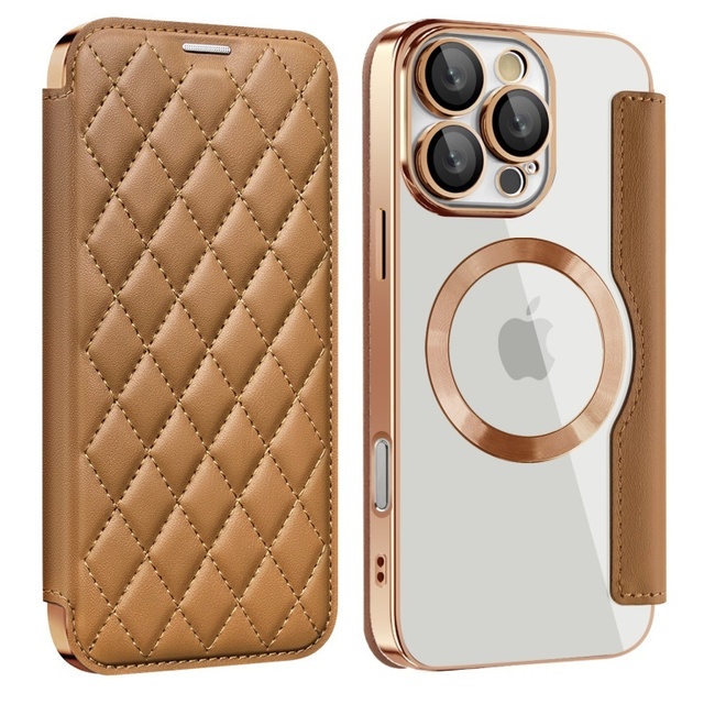 Business PU Leather Magnetic Mobile Phone Case for iPhone 13 14 15 16 Pro Max Plus With Card Holder Shockproof Clear Back Cover