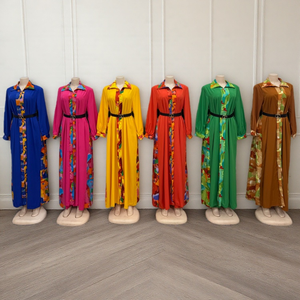 ラペル長袖イスラム教徒のローブAbaya Kaftan女性用ベルトドレス - Product Image 2