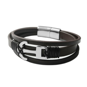 yunnique Titanium Steel Anchor <b>Bracelet</b> Black Round Fashion Charm Jewelry Gift - Product Image 1