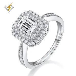 Luster Gorgeous 925 Silver Passed Diamond Tester 1ct D White Emerald Cut Double Halo Moissanite Engagement Ring