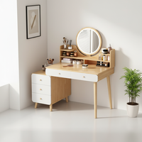Coiffeuse moderne minimaliste en chêne massif durable avec miroir LED, 5/6 tiroirs de rangement, couleur crème, pour salon