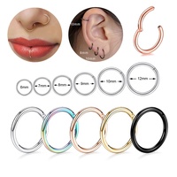 Set de 6 Anillos Nasales Monocromáticos de Acero Inoxidable, Anillos Sin Costuras de 6mm, 7mm, 8mm, 9mm, 10mm y 12mm, Venta al Por Mayor