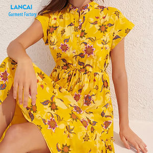 Vestido largo informal con estampado floral de rayón de media manga personalizado de alta calidad - Product Image 3