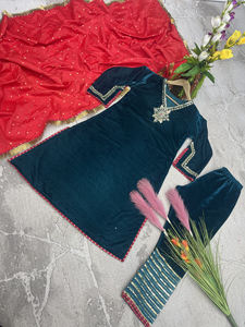 Personnalisable Traditionnel Pakistanais Fantaisie Brodé Velours Droit Kurta Pantalon Femmes Readymade Salwar Kameez Spécial - Product Image 3