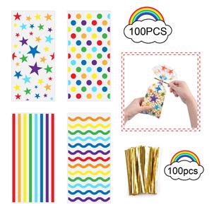 Bolsas de Regalo Coloridas con Estampado de Rayas y Puntos, Bolsas para Dulces y Recuerdos con Cierres de Alambre para el Día del Orgullo Infantil - Product Image 4