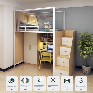 Fabricantes al por mayor pequeño dormitorio apartamento cama de hierro dormitorio cama alta <span class=keywords><strong>con</strong></span> mesa armario litera - Product Image 2