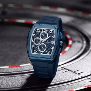 NAVIFORCE 8050 BEBEBE Montre de sport à quartz carrée en silicone bleu pour hommes Montre-bracelet chronographe étanche avec logo personnalisé bon marché - Product Image 4